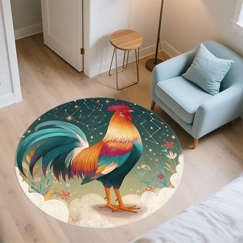 Rooster Pattern Round rug,Carpet Rug for Living Room Bedroom Playroom ,Non-slip Floor Mat,Holiday Gifts and Birthday Gifts.