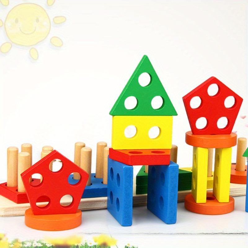 1SET Children's Recycled Wooden Stacked Toys - Educational Color and Shape Classification Puzzles To Develop Fine Motor Skills
