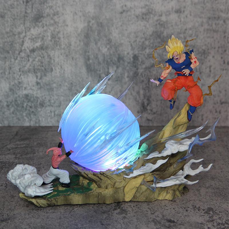 21cm Dragon Ball Z Buu Vs Goku Model Super Saiyan Genki Bomb Action Figure Model Pvc Statue Doll Collection Model Toys Gift