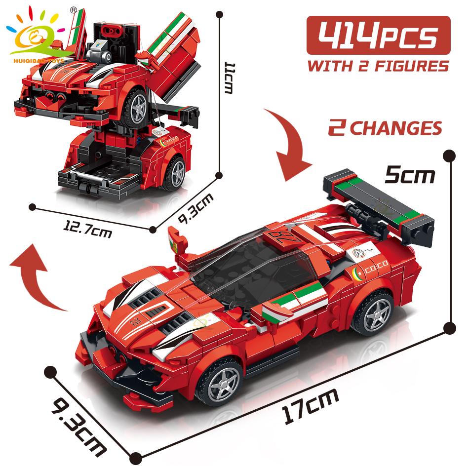 HUIQIBAO One Step Transfrom Racing Car Model Building Blocks 2in1 Robot Mecha Creative Bricks Set Children Toy For Kids Boy Game