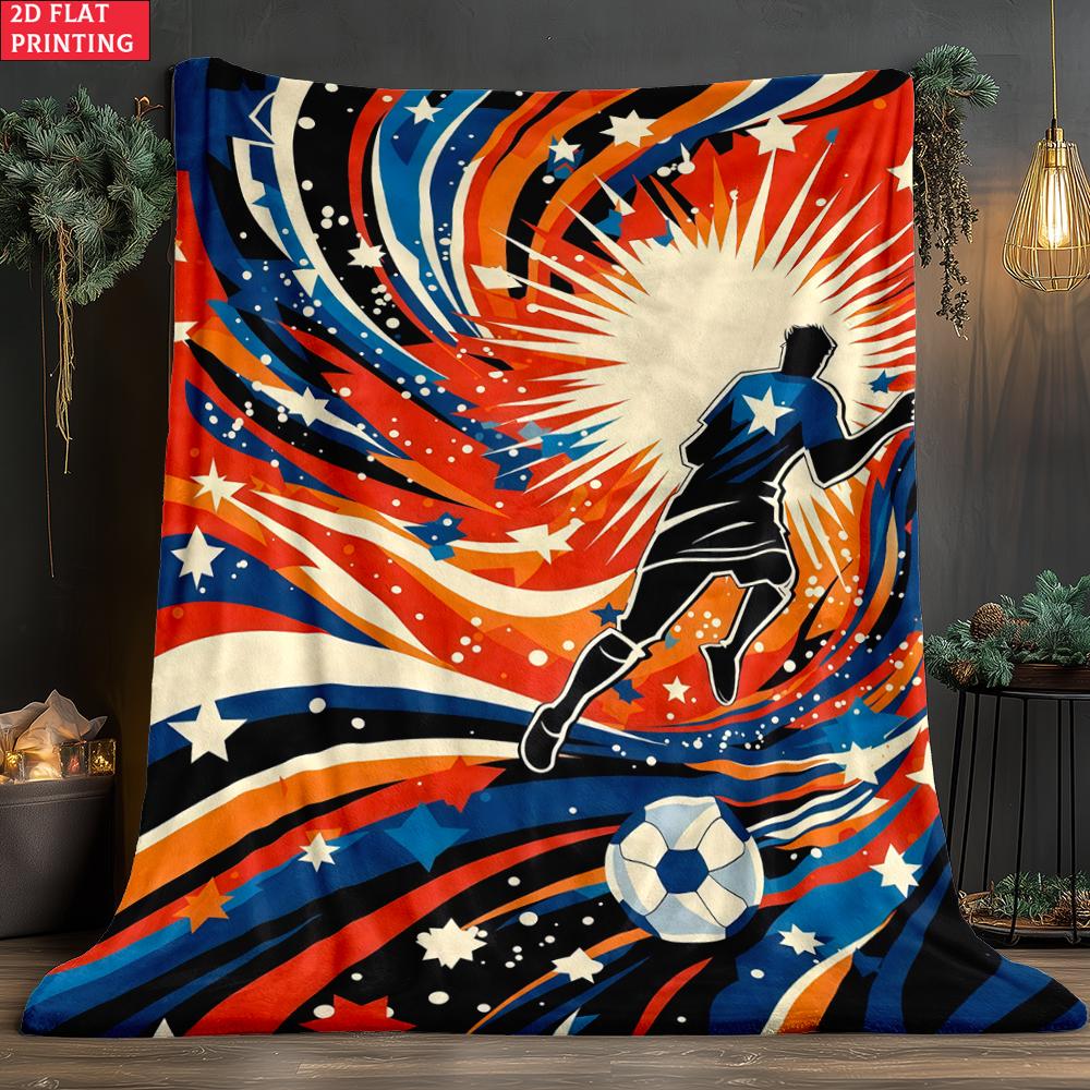 Golden Soccer Print Thin Flannel Blanket for Bedroom,Living Rooms,Sofas Blankets,Lunch Breaks,blankets Fluffy Blanket