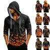 Men's Loose Fit Casual Hoodie Three Quarter Sleeve Pullover Halloween Themed Graphic Print Lightweight Top