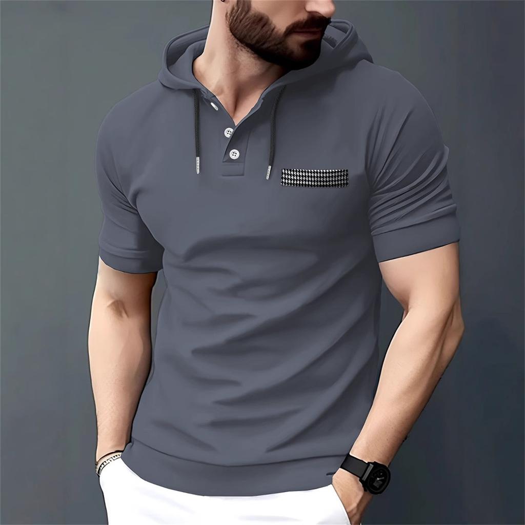 Summer New Casual Men's Short-sleeved Hooded Shirt With Standing Collar