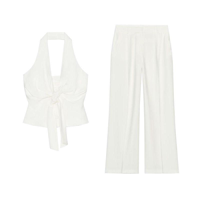 Knot Hanging Collar Lace-up Vest Vest 1608130 Pleated All-Match Wide-Leg Casual Trousers 1608030