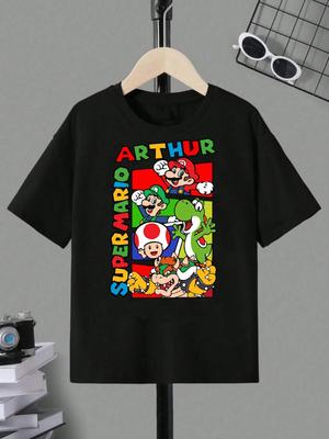 Personlised Super Mario 100% Cotton T-shirt Mens Tees Top, Super Mario Gaming Shirt,Mario Birthday Tee Top