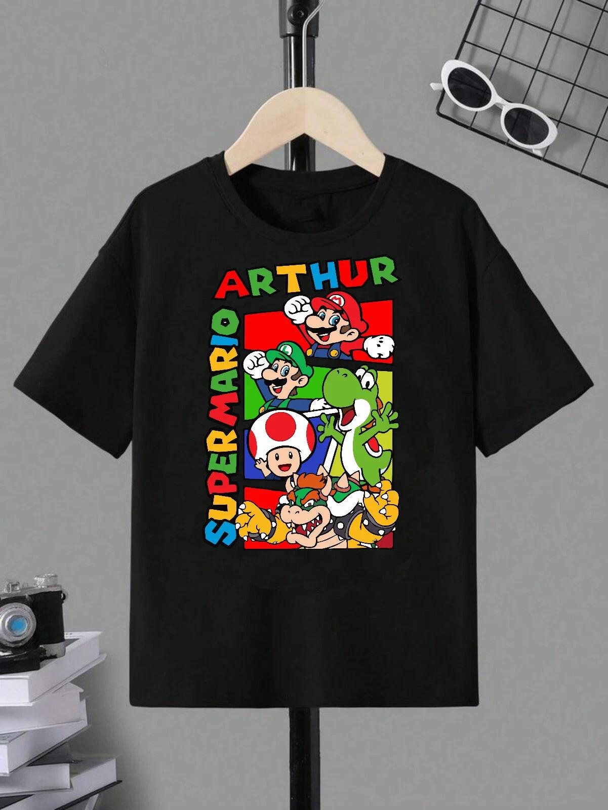 Персонализированная хлопковая футболка Super Mario 100% Мужские футболки Топ, Игровая футболка Super Mario, Футболка на день рождения Марио Топ 2XL