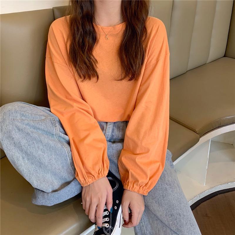2025 Spring Women's Solid Color Lantern Sleeve Loose T-Shirt