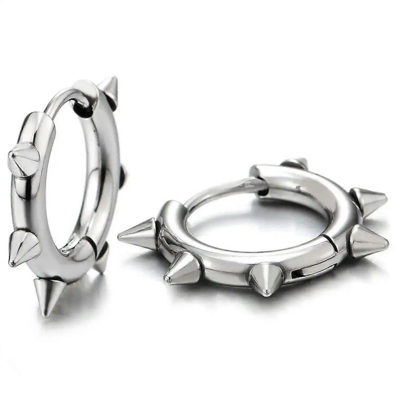 Spitzer Stecker Runde Edelstahl-Klappohrringe Gothic Rock Dreieck Creolen für Damen