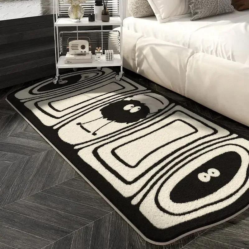 Cartoon Black and White Coal Balls Soft Fluffy Carpet Water Absorbent Non-slip Home Decorative Mat Living Room Bedroom Entry Mat