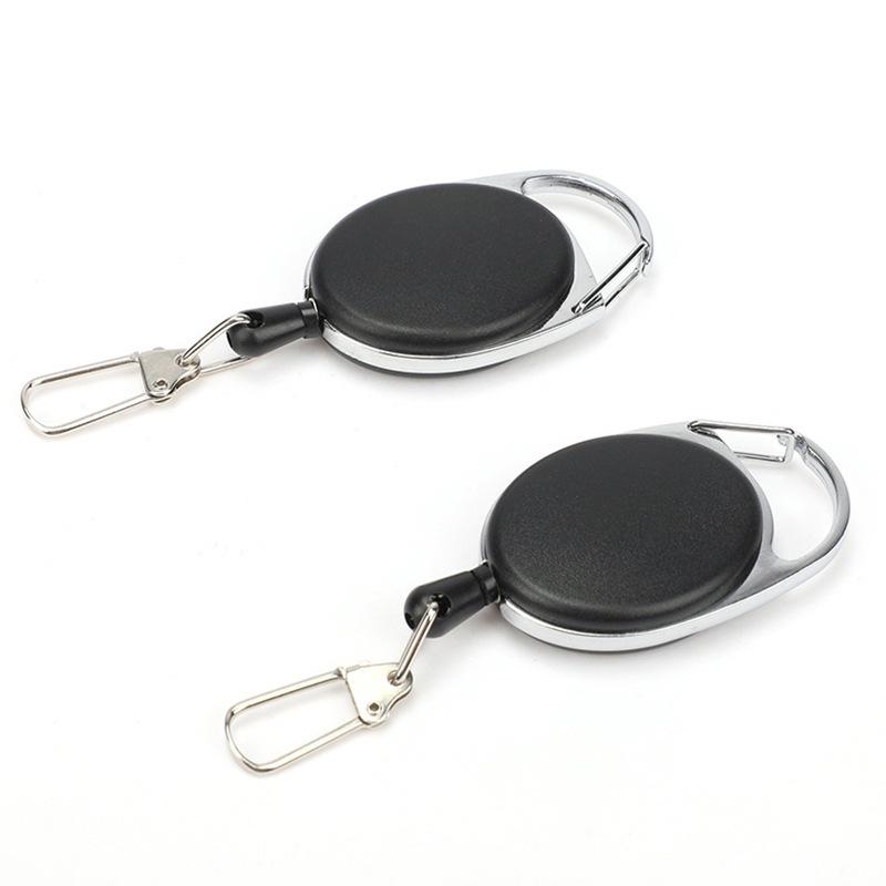 Retractable Metal Keyring with Horseshoe Buckle for Outdoor Mountaineering, Fishing, and ID Holding.
