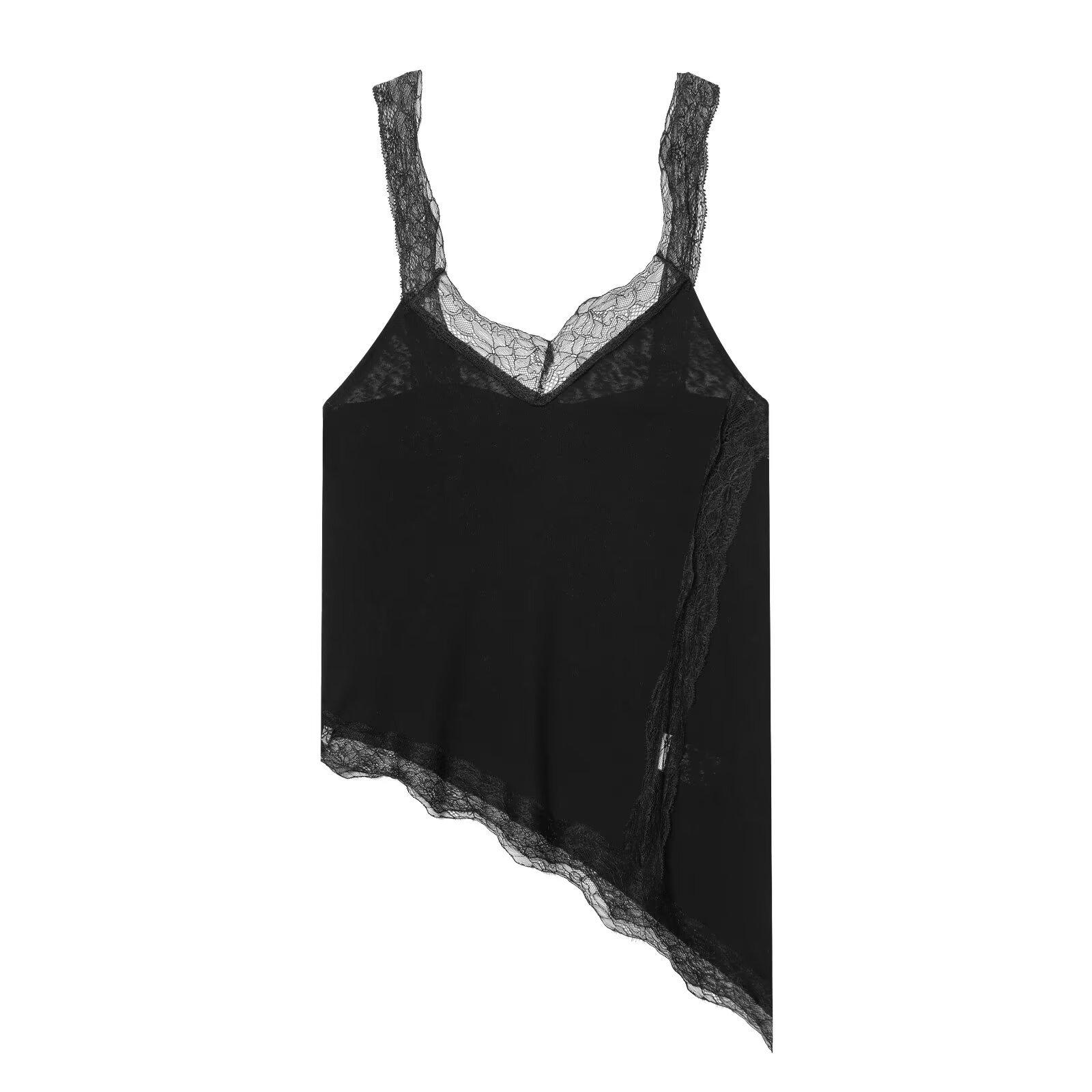 European and American style, new women s clothing, versatile, lace asymmetric pure cotton top 1131315 S чёрный