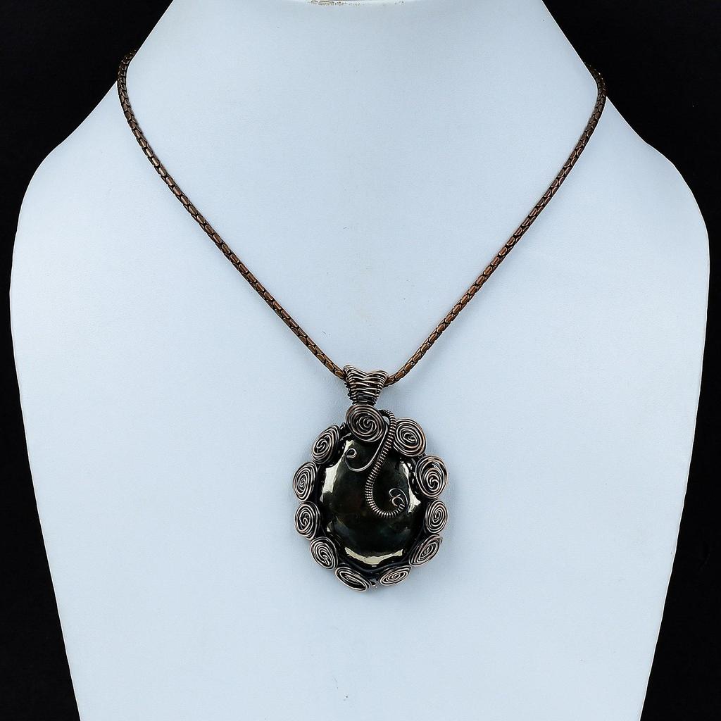 Χρυσός Απατίτης Πυρίτης Πολύτιμος Λίθος Περίδεση με Χάλκινο Σύρμα Χειροποίητο Κρεμαστό Κόσμημα Για Δώρο