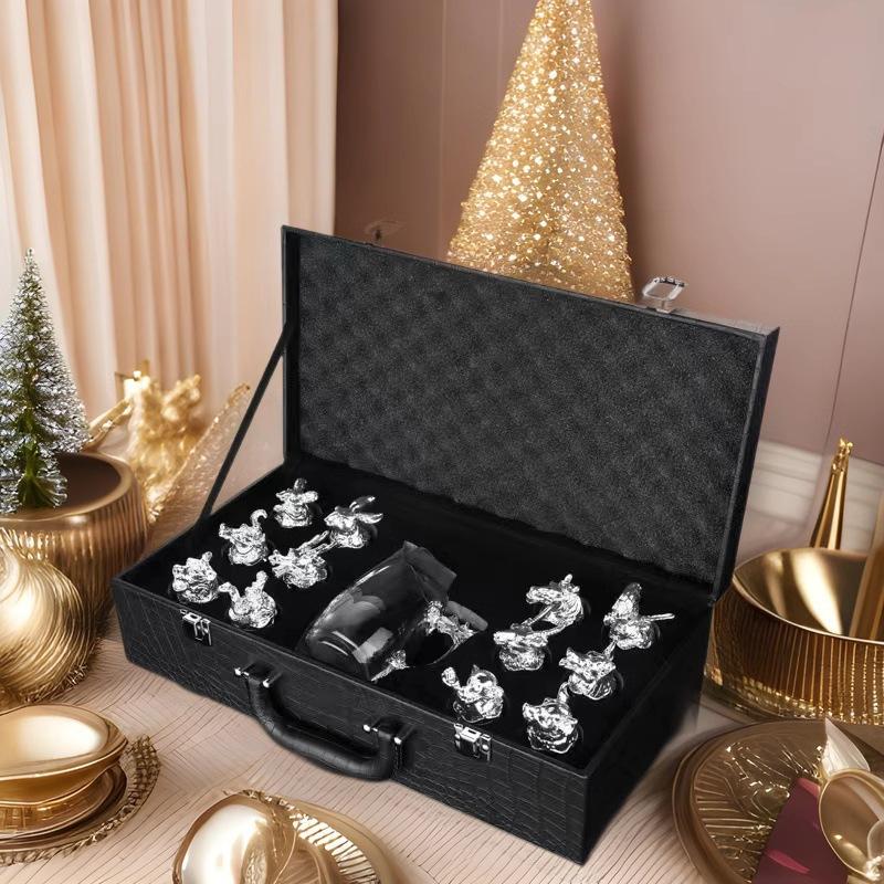 Baijiu Cup, Twelve Zodiac Wine Glasses, Gold-Plated Beast Cups, Wine Dispensers, Spirits, One Bite Cup Set, Gift Box.