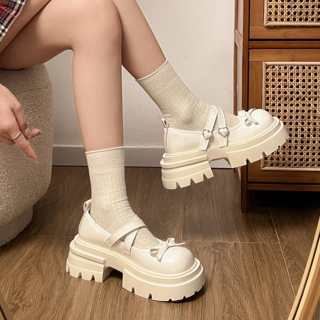 White French retro thick-soled light-mouth thick-heeled single shoes for women's 2025 new summer skirt JK Mary Jane shoes
