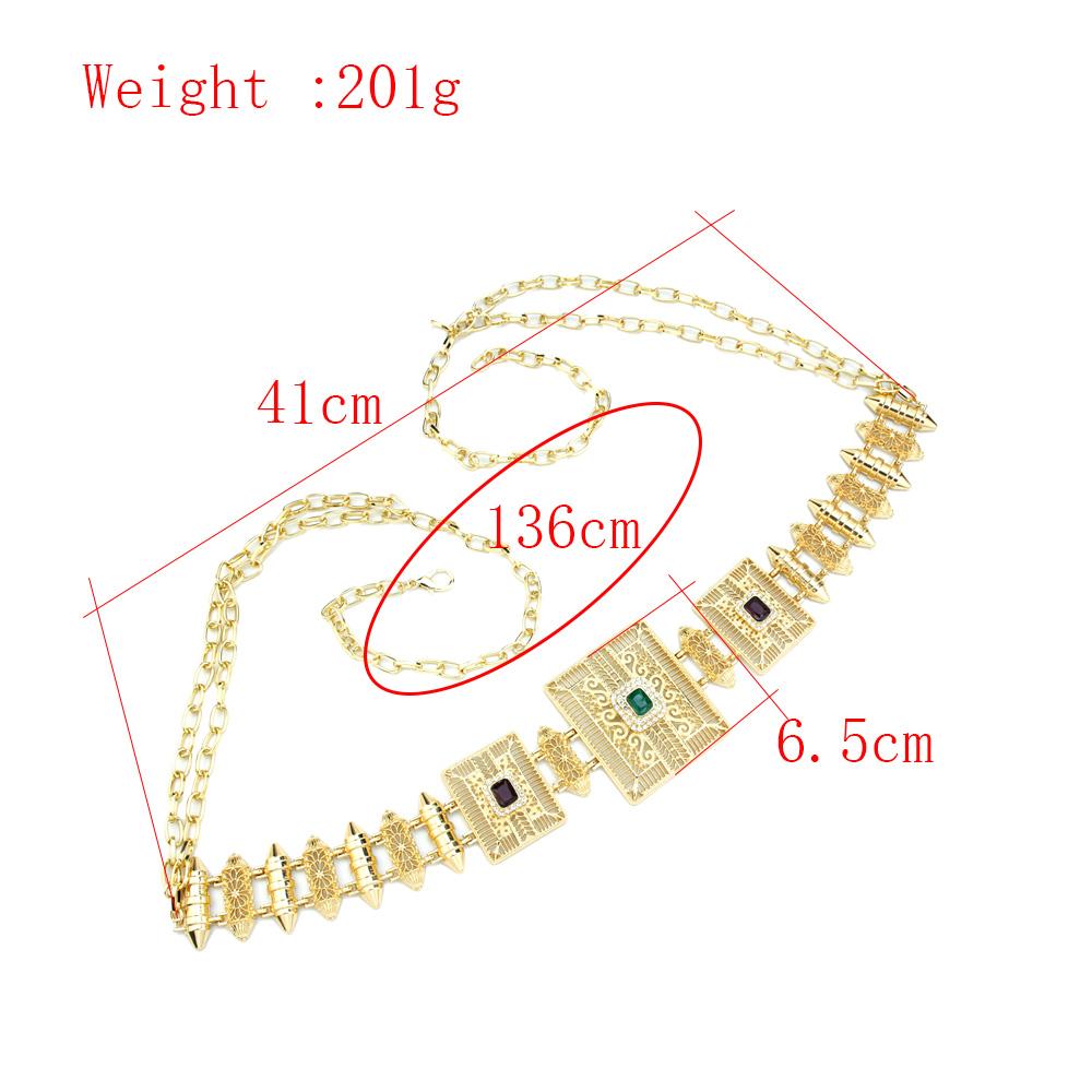 Gold Color Elegant Belt Square Crystal Waist Chain For Women Bride Dress Metal Chain Belt
