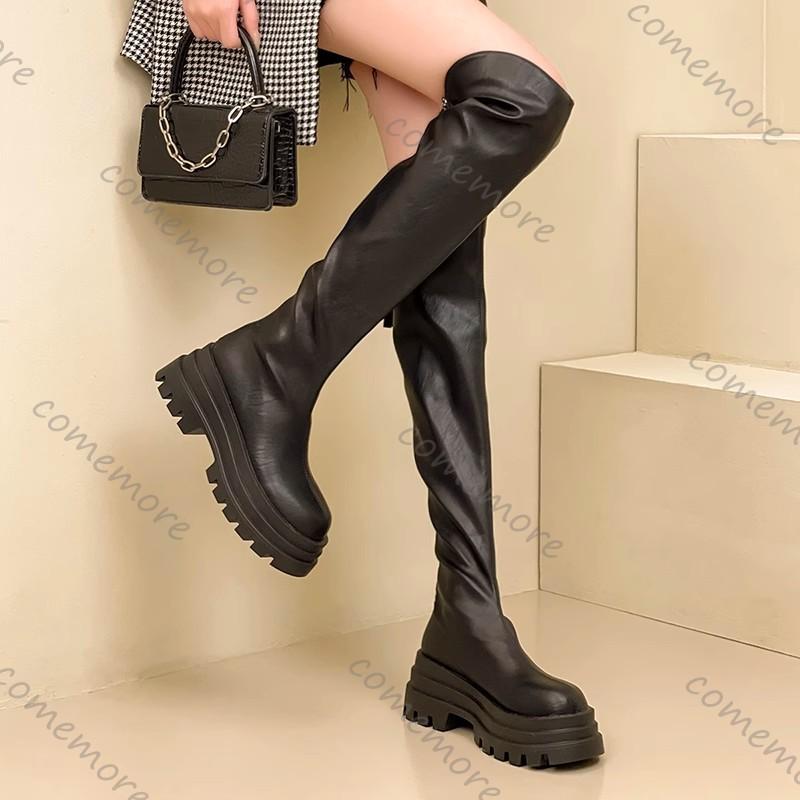 Fashion Comemore Women's High Boots Autumn Platform Thigh High Boots Fashion Women Sheoes Back Zip High Heels Over The Knee Boots Female