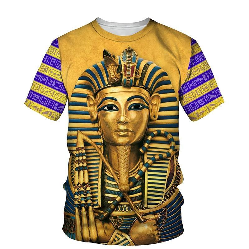 Ägyptisches Pharaonenmuster Herren T-Shirt Gold Einzigartige Persönlichkeit Trend O-Ausschnitt T-Shirts Ägypten Anubis Sensenmann Kurzarm Tee