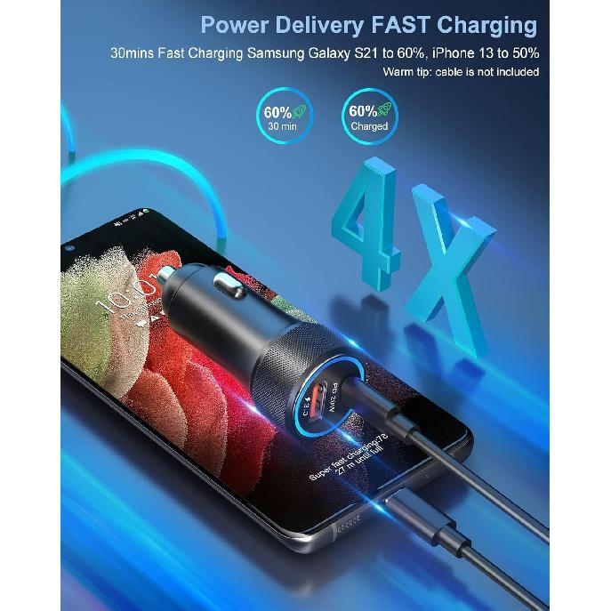 USB C Car Charger 2 Pack, 38W Cigarette Lighter Adapter 12V USB Outlet PD/QC Fast Charging Car Phone Charger Plug for iPhone 16 15 14 13 Pro Max,