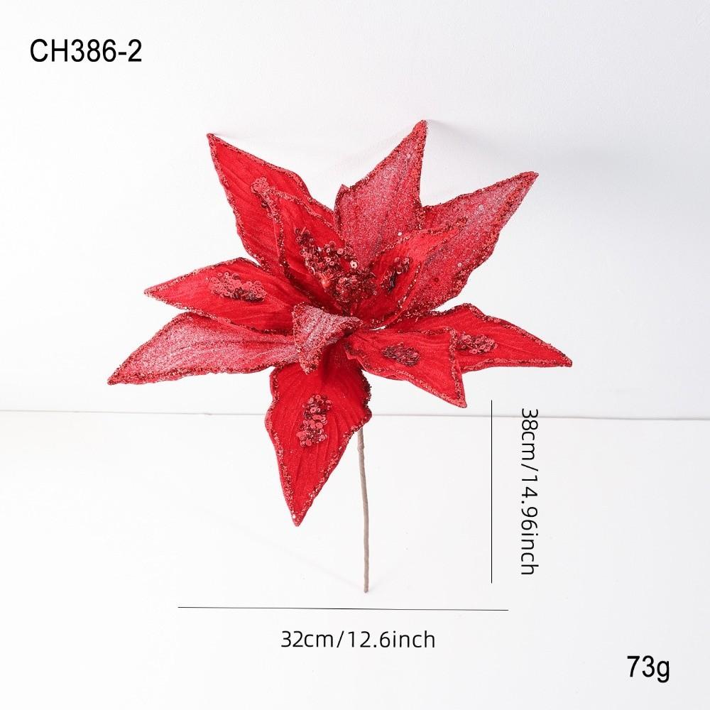 

32CM Artificial Poinsettia Flower Sequins Sparkling Christmas Glitter Flower Glitter DIY Christmas Flower червоний