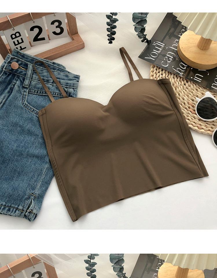 Elegant Ice Silk Camisole with Chest Pads – Sleek and Sexy Back Short Tank Top