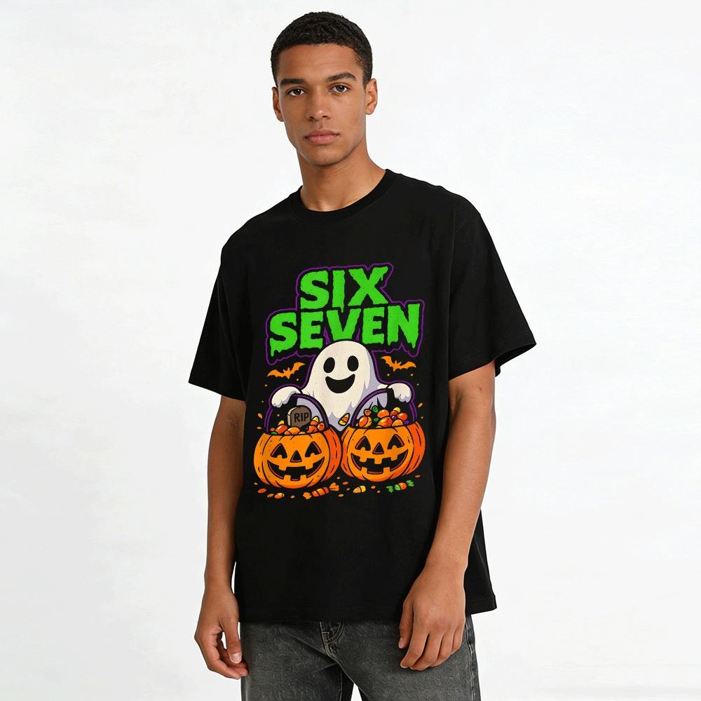 Halloween Ghost Pumpkin Candy Top For Six Seven Year Old Kids Pure cotton T-shirt