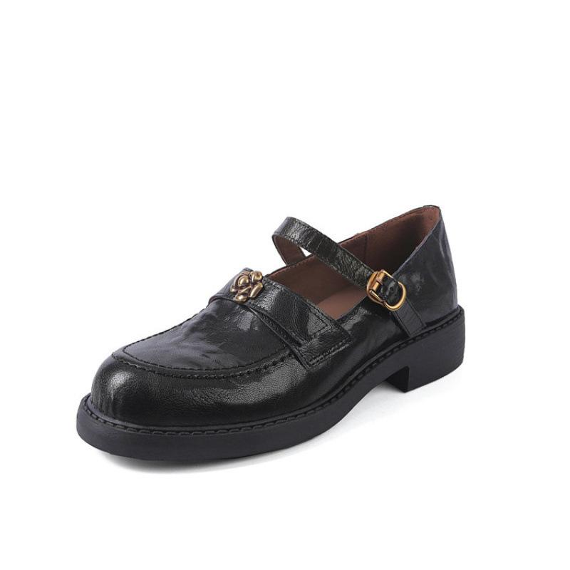Wear small leather shoes in all seasons, new cowhide fashion single shoes, women's round head low heel non-slip cowhide sole large size sheepskin wo