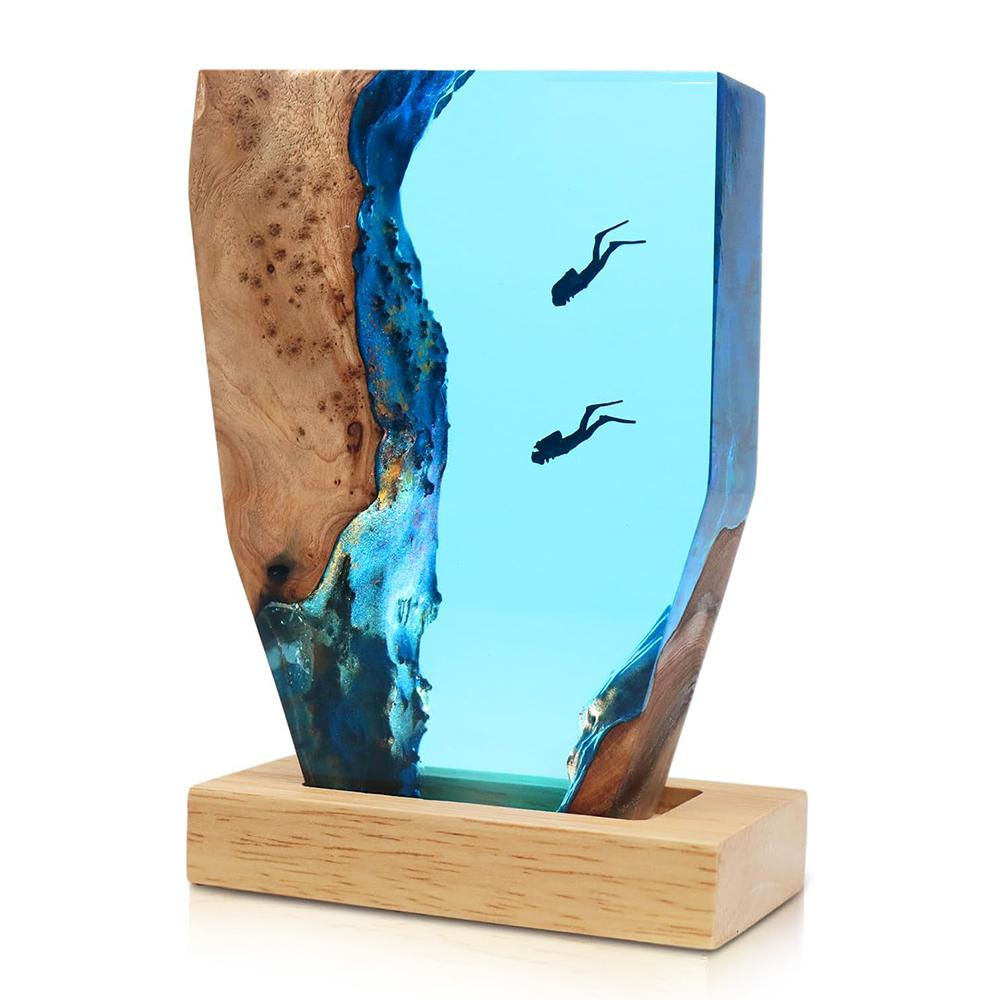 Resin LED Ocean Surfing Night Lights Handmade Wooden Resin Bedside Table Lamp 3D Art Ornaments For Office Bedroom Room Party