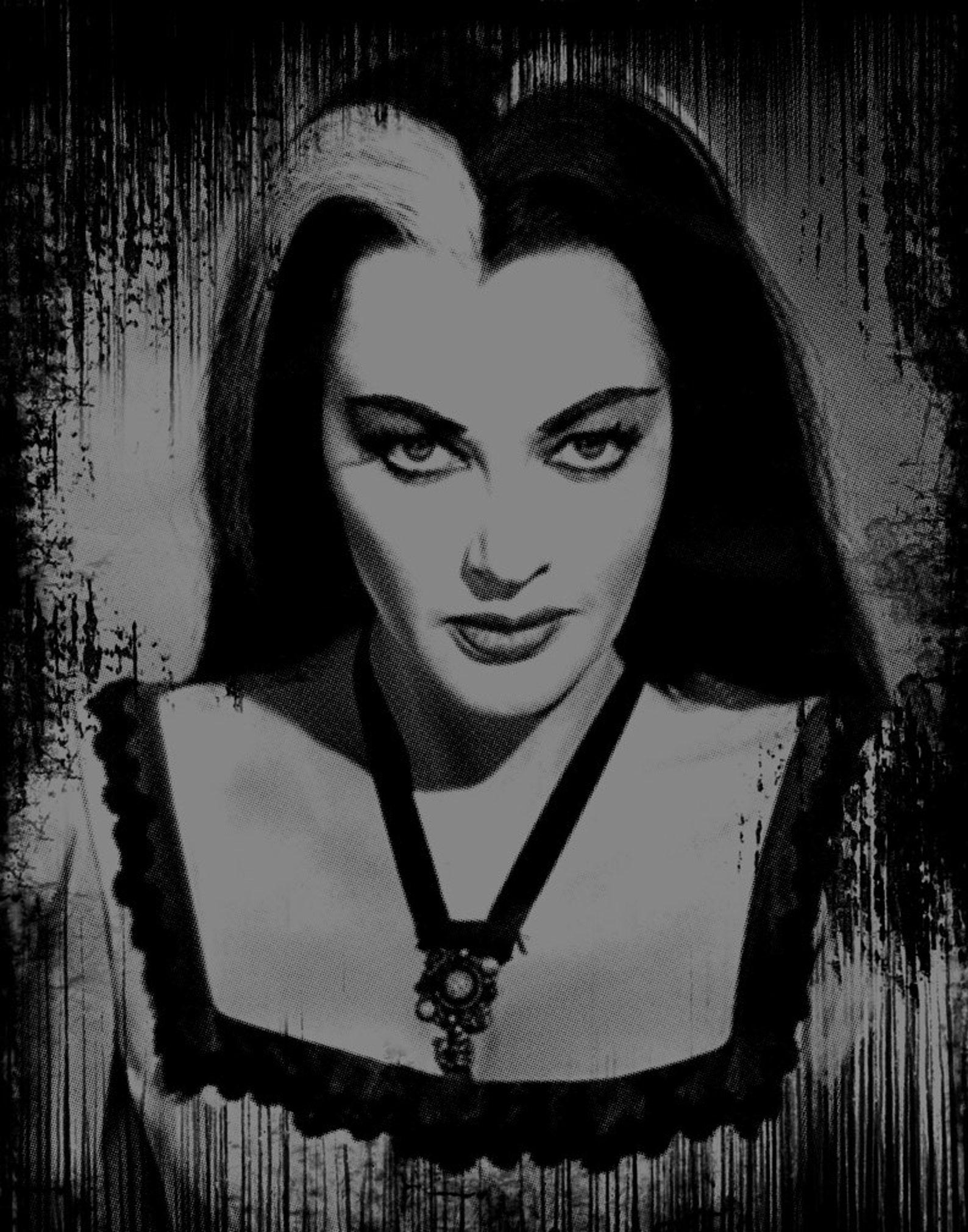 Lily Munster T-Shirt: Hand Printed Retro Halloween Tee 2XL