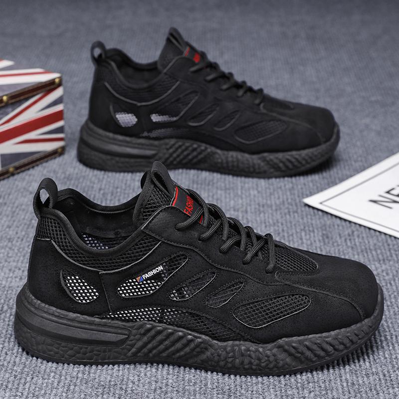 Men's Shoes Summer New Breathable Hollow Mesh Shoes Building Site Men's Non-slip Soft Bottom Sports Shoes Casual Sneakers Gray
