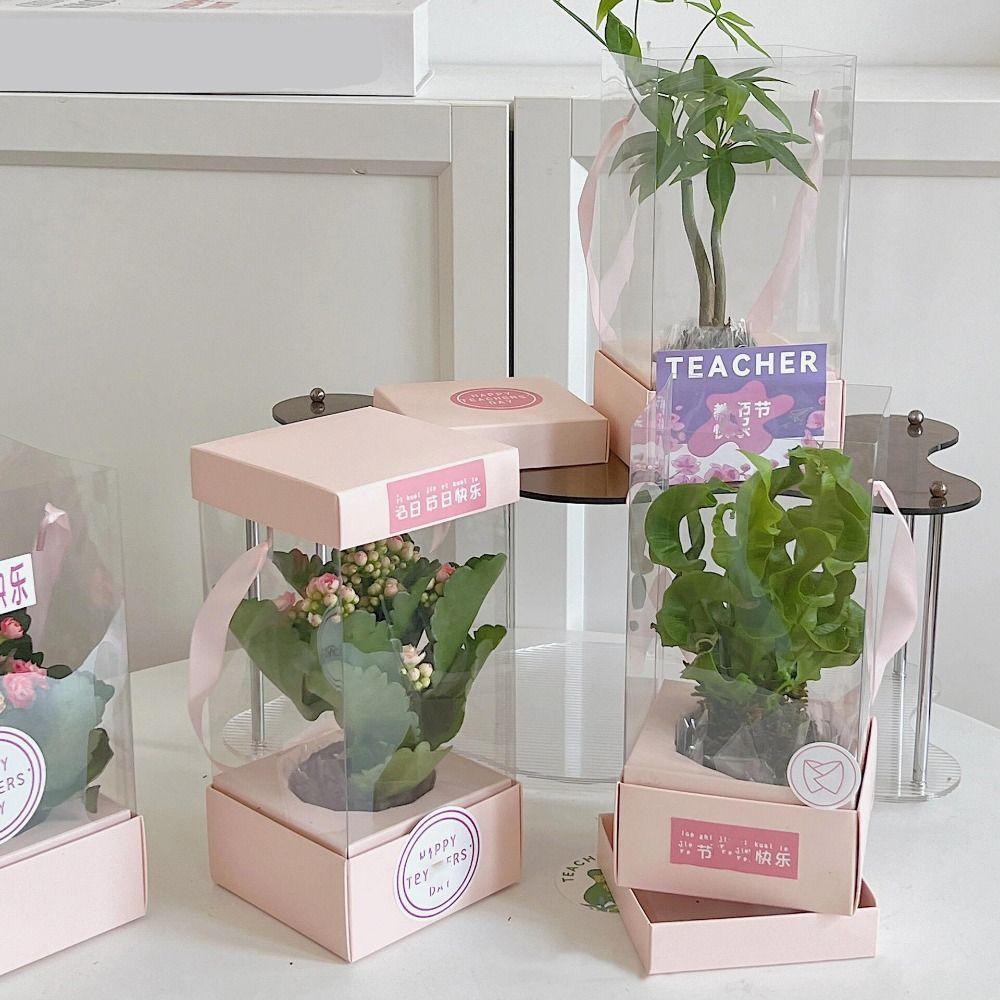 5PCS Paper Box Bouquet Wrapping Bag Transparent Flower Bag Handheld Flower Box  Valentine Day