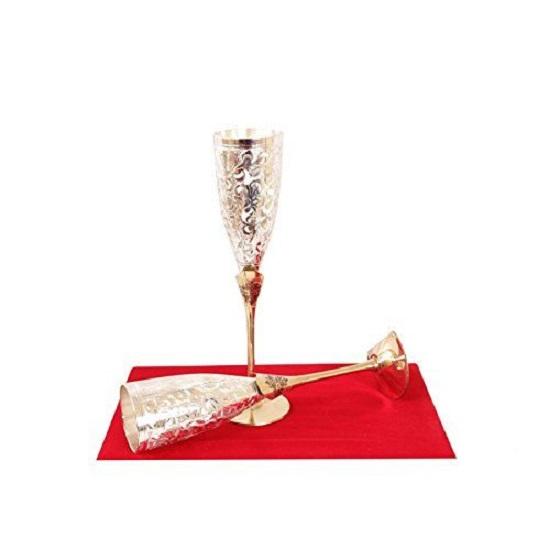 Silver Plated Goblet Flute Wine Glass, Best for Parties, Diwali Gift, 100 ML Each, Set of 2