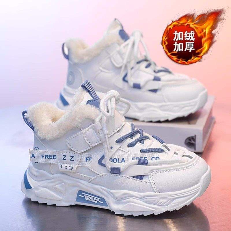 Girls Shoes Winter 2025 New Children's Non-slip Soft-soled Dad Shoes Trendy Older Children's Sports Shoes Velvet Cotton Shoes