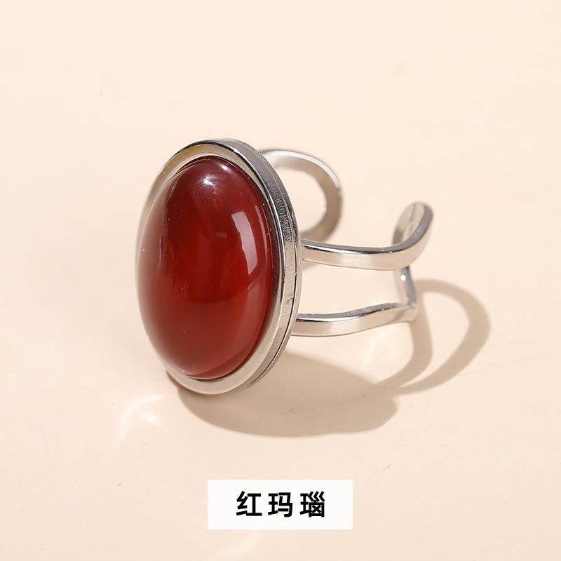 

Male and female agate rings, tiger s eye stone oval titanium steel rings, vintage finger rings
