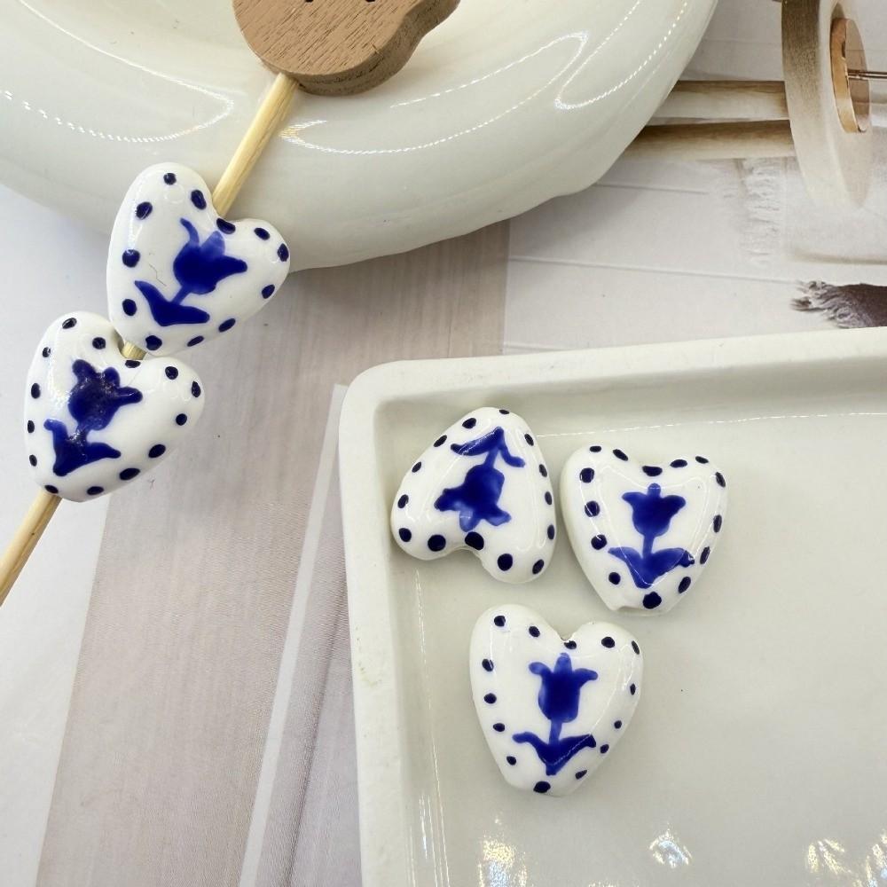 5pcs/set Small Heart Shape Ceramic Beads Double Sided Porcelain Beads  Bracelet