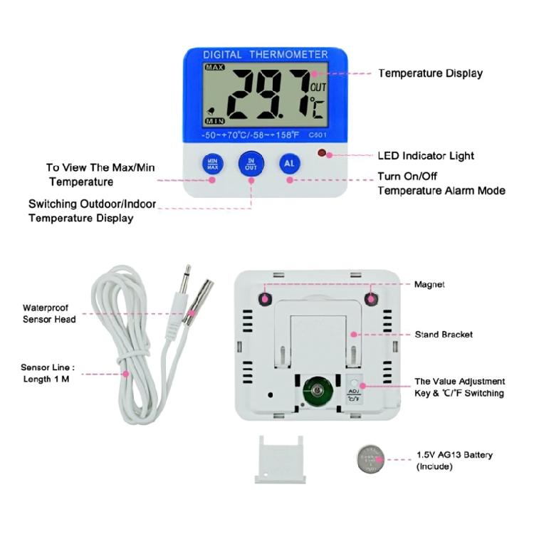 Digitales Kühlschrankthermometer mit Sonde Digitales Kühlschrankthermometer LCD