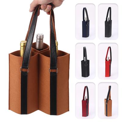 Champagne Beer Beverage Double Bottle Red Wine Gift Bag  Felt Handle Pouches With Partition Handle Packaging Fall Prevention Bag