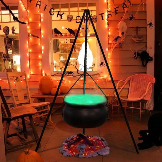 Halloween Witch Cauldron Decorations Outdoor Large Glowing Witches Cauldron On Tripod Spooky Candy Bucket Bowl Decor for Halloween Party