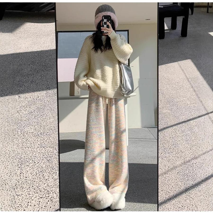 

Women s 150cm Rainbow Knit Fleece-Lined Wide-Leg Pants L (111-120 lbs)