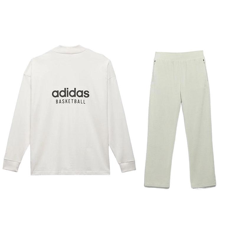 

Adidas Comfortable Lightweight Letter Print Crew Neck Pullover Long Sleeve Mid Waist Elastic Pants Casual Sports Suit Men suit White IA3424+IA3452 XS