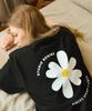 Bonye Daisy Flower Back Print Loose T-Shirt Black