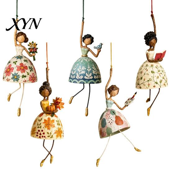 Handcrafted Metal Art Dancing Lady Hanging Ornament for Home Decor, Elegant Sculpture, Sculpture Creative Pendant Indoor Outdoor Window Porch