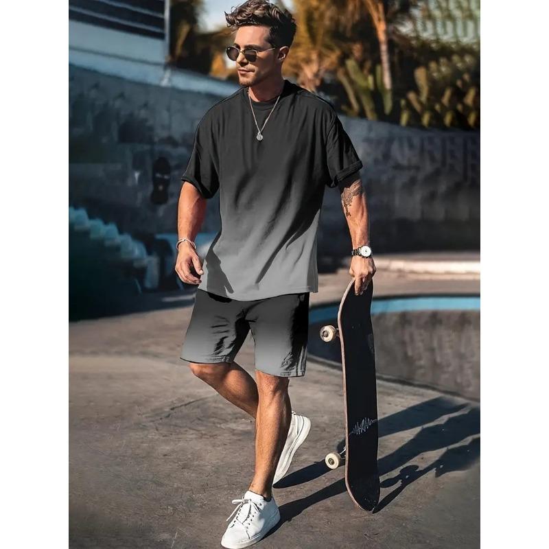 2025  New Men's Casual Fashion Suit Men's Trend Sportswear Suit Quick-drying Sportswear Short-sleeved T-shirt + Shorts Two-piece
