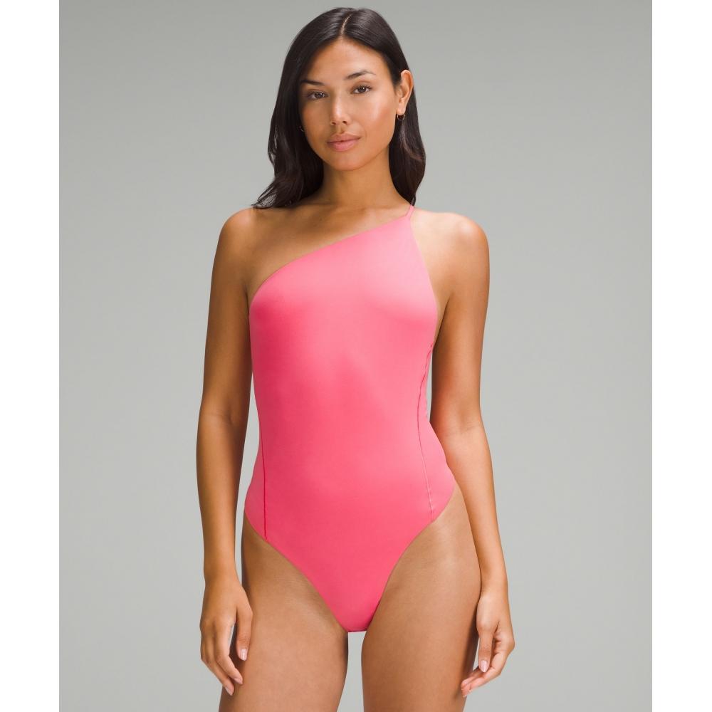 

Lululemon Wundermost Ultra Soft Nulu One Shoulder Spaghetti Strap Bodysuit Glaze Pink M