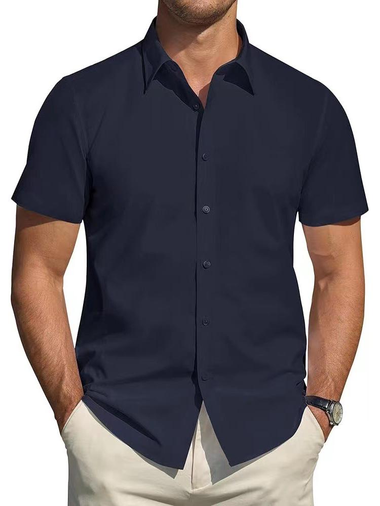 2025 Men's Summer Short-Sleeve Solid Color Cardigan Casual Formal Shirt
