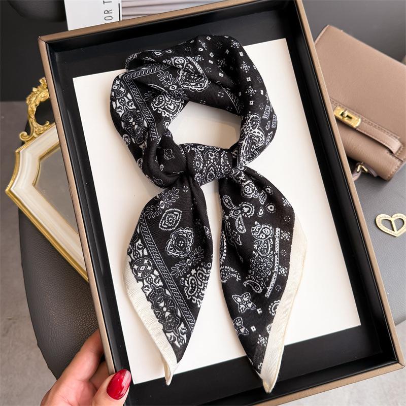 New Herringbone Pattern Cotton and Linen Small Square Scarf Silk Scarf Imitation Velvet Headscarf Shawl Sunscreen Scarf Women's Scarf