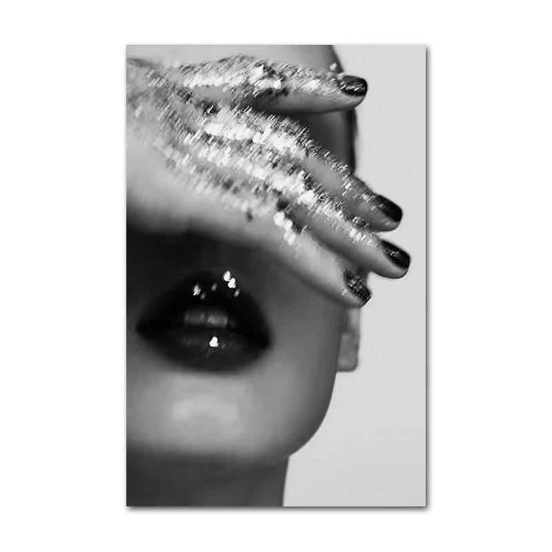 Contemporary Glam Wall Art Fashionable High Heels  Glittering Eyes Woman Canvas Print for Living Room  Bedroom Decor