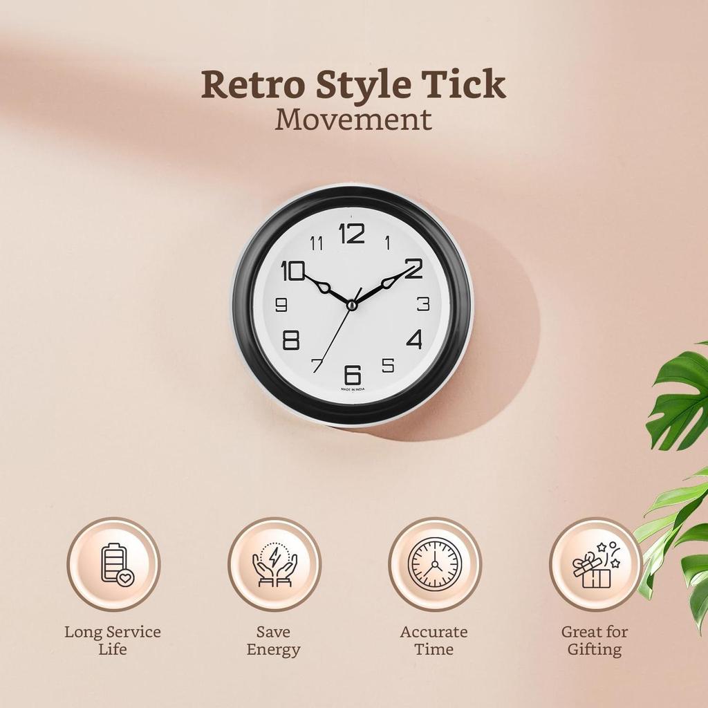 Abstract Wall Clock | Round | Plastic | 8 Inch | Black - Analog