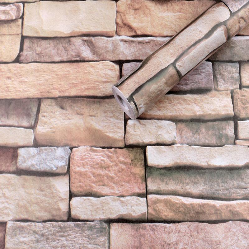 Self-Adhesive Wallpaper Brown Stone Brick Wallpaper Fireplace Kitchen Backsplash Peel and Stick Wallpaper Stick on Wallcovering