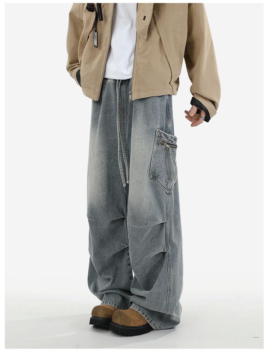 JYL Men s Bootcut Jeans High-Street Vintage Washed American Loose Denim L бездна