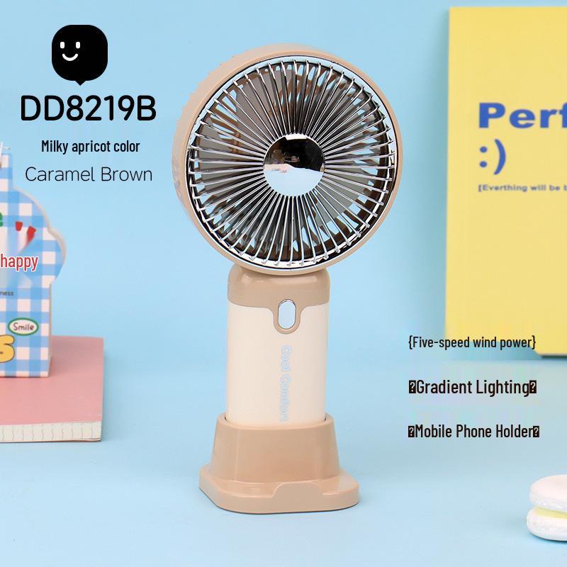 Summer Sale: Portable Handheld Fan with Light, USB Charging, Phone Holder, Silent Electric Fan Color Box + USB Charging Cable